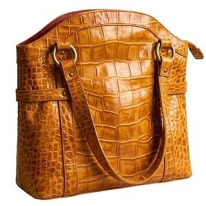 Michael Rome Tote Bag Cognac Croc Embossed Leather Shoulder Satchel